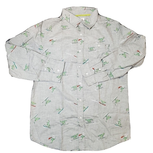Cat & Jack™ Boys' Shirt Dino Long Sleeve Button-Down Gray XXL(18) - Picture 2 of 9